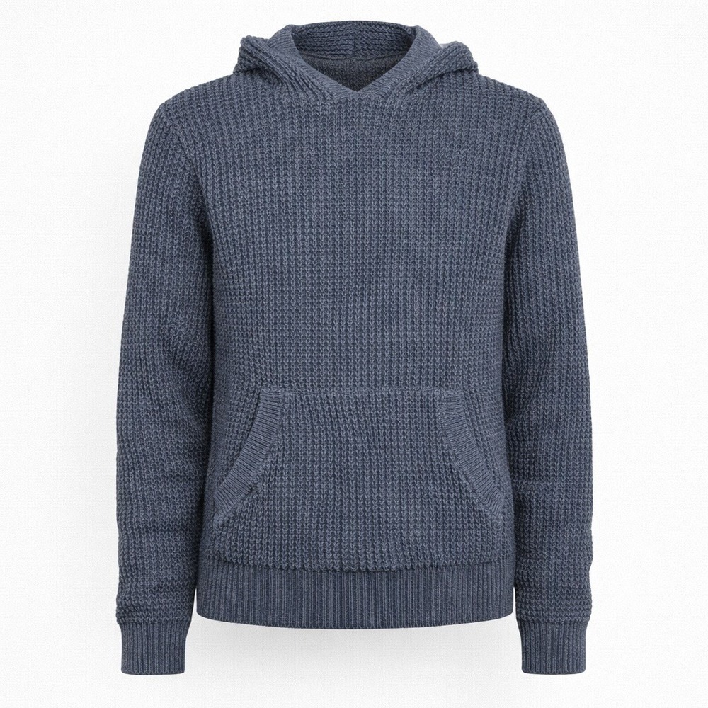 Hedge Mens Waffle Knit Hoodie Sweatshirt Size‎ S Blue Pullover Recycled Thermal